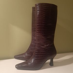 ST. JOHN'S BAY brown Croco leather calf high boots 6.5M